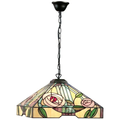Image of Willow 3 Light Large Ceiling Pendant Dark Bronze, Tiffany Style Glass, E27