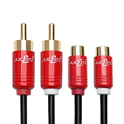 Image of JuicEBitz RCA To Cable 7m, Twin Cables Male Female Audio Phono Leads. Subwoofer Cable. Lead for AMP, Turntable, DAB + More