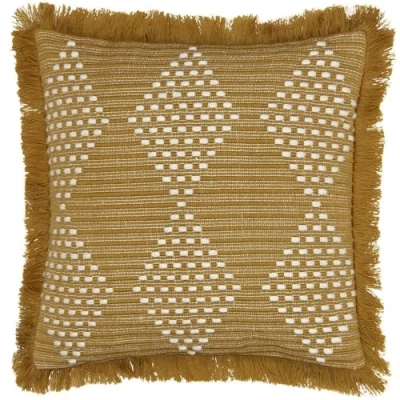 Image of furn. Kadie Square Outdoor/Indoor Fringed Cushion Cover, Gold