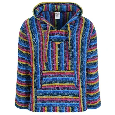 Image of Mexican Baja Jerga Hoodie Hippie Festival Top in Blue Candy Stripe (XL)