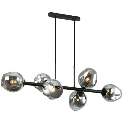 Image of Italux Lighting Modern Hanging Pendant Black, Smoky 6 Light with Graphite Shade, E27