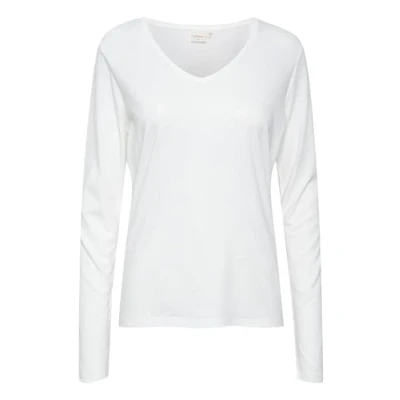 Image of Cream Women&#039;s T Shirt Jersey Tee V Neck Long Sleeves Regular Fit Hip Length, Snow White, XXL