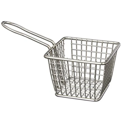 Image of American Metalcraft FRYS443 Stainless Steel Square French Fry Basket Holder, 4 Inch, Silver