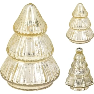 Image of Carousel Home Small Gold Glass Christmas Tree Mottled Ornament Freestanding Statue Decoration 13cm Design Varies One Supplied