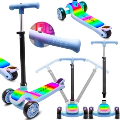 Image of LUMI RIDE Kids Scooter for 3 year old Three Wheel LED Balance Blue, Foldable, Adjustable Handlebar, Foot Brake, Anti Slip Deck, Removable Handlebar