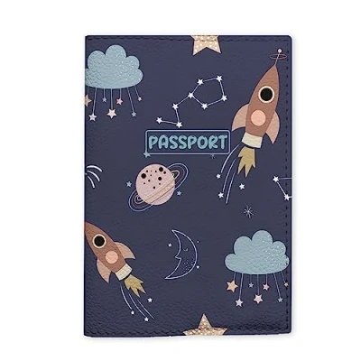 Image of Kids Passport Cover, Galaxy Space Cover for Children, Rocket Planets Universe, Travel Case Documents, Birthday Gifts