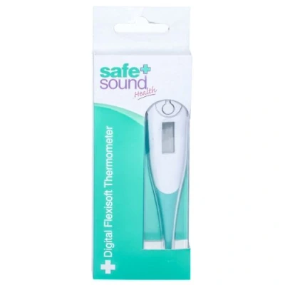 Image of Safe and Sound Flexible Tip Digital Thermometer for Adults, Children Babies Oral, Underarm or Rectal Temperature Readings. Batteries Supplied