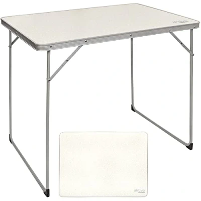 Image of Aktive Folding Camping Table Aluminium and Wood, Metal, White, 80 x 60 70 cm