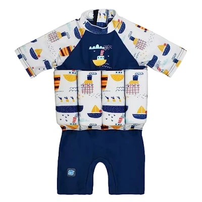 Image of Splash About Unisex Kid&#039;s Sleeved Floatsuit One Piece Swimsuit, Tug Boats, 4 6 Years