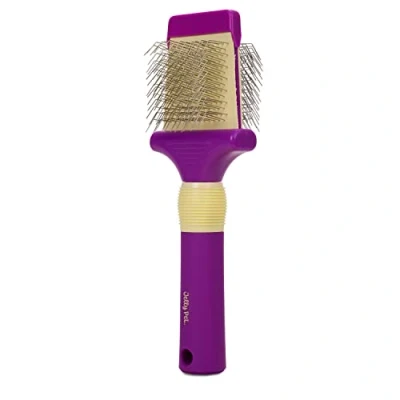 Image of Jelly Pet Double Sided Flexible Slicker Brush, Made for Professionals, Head, Glide Through a Knot, Longer pins, in USA, Medium, Pink
