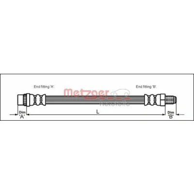 Image of 1623257080, 4806A0, E168112 Brake Hose METZGER 4111104 420mm M10 x 1 PEUGEOT: 307 Hatchback, CC, CITROËN: C4 I Hatchback