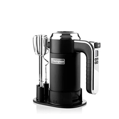 Image of Westinghouse Retro Hand Mixer for Baking 350W Handheld Electric Whisk Includes 2 Egg Beaters and Dough Hooks Powerful Food Kitchen Use with 6 Speeds &amp; Turbo Black