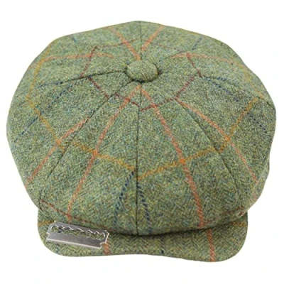 Image of TruClothing Mens 8 Panel Razor Baker Boy Hat Wool Tweed Blinders Newsboy Flat Cap Green Check L