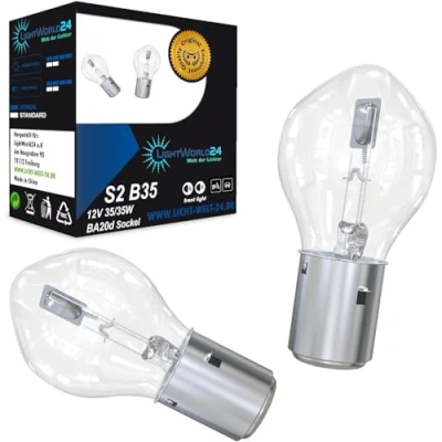 Image of LIGHTWORLD24 BA20d S2 35/35W 12V Motorcycle Halogen Headlight Super Bright High Beam Low Scooter Moped Bilux Lamp Bulbs Set of 2