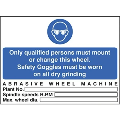 Image of Mandatory Signs Abrasive wheel machine goggles must be worn Self Adhesive Vinyl