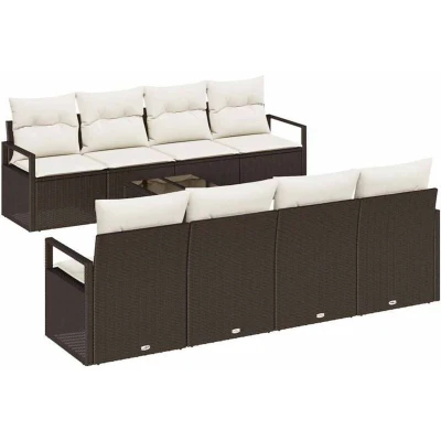Image of vidaXL 9 Piece Garden Sofa Set with Cushions Brown Poly Rattan