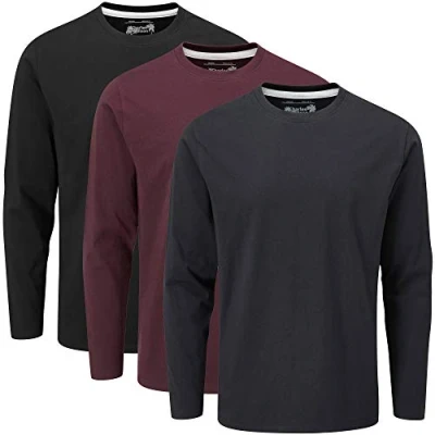 Image of Charles Wilson 3 Pack Long Sleeved Plain Crew Neck T Shirt (3XL, Dark Essentials 21 (0822))