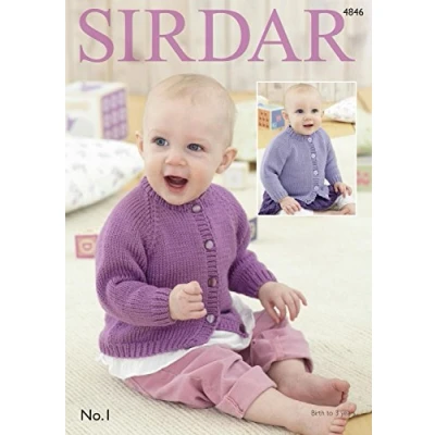 Image of Sirdar 4846 Knitting Pattern Baby Round Neck Cardigans in No. 1 DK
