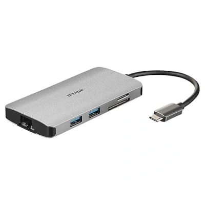 Image of D Link DUB M810 8 In 1 USB C Hub with Power Delivery, HDMI 1.4, Gigabit Ethernet RJ 45, 3 3.0 Ports, SD/MicroSD Reader for MacBook Pro 2016 or later, Air 2018, Chromebook, Surface 7