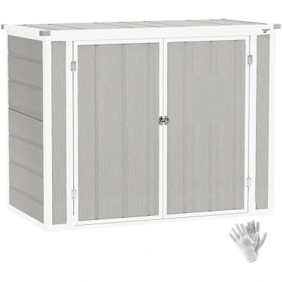 Image of Outsunny 4.7 x 2.5FT Lockable Garden Shed 2 Bin Storage Light Grey 84H 205V00LG