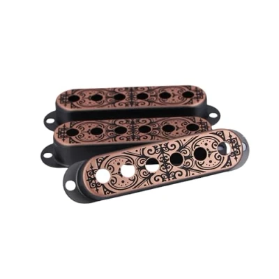Image of Guyker 3Pcs Single Coil Guitar Pickup Covers (52mm Pole Spacing), Copper Mounting Ring Set Accessories Replacement Part, (PS004, Bronze)