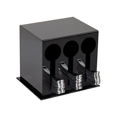 Image of Mind Reader 3 Utensil Dispenser, 24pc. Capacity per Compartment, Cutlery Storage, Countertop Organizer, Kitchen and Breakroom, 5.75&quot; L x 7&quot; W 6&quot; H, Black, Twin