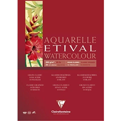 Image of Clairefontaine Ref 96384C Etival Classic Grained Wirebound Watercolour Painting &amp; Drawing Pad (10 Sheets of Paper) A4 (29.7 x 21cm) 200gsm Cellulose Art Paper