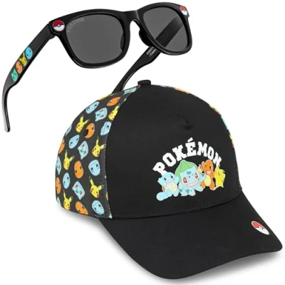 Image of Get Trend Pokemon Baseball Cap Kids Sunglasses Set Anime Boys Hat 100% UV Protection Pikachu Holiday Accessories Gifts (4 12 Years, Black Set)
