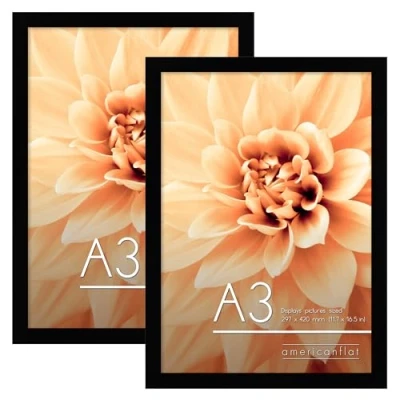 Image of Americanflat A3 Picture Frames in Black Set of 2 Engineered Wood with Shatter Resistant Glass Horizontal and Vertical Formats for Wall 29.7x42 cm