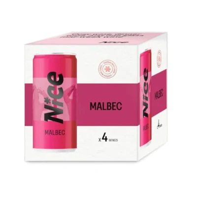 Image of NICE Malbec, Argentinian Wine in a Can, Juicy &amp; Fruity Red from Mendoza Region, Darkly Fruity, Wicked Depth, 4 x 187ml Recyclable Cans