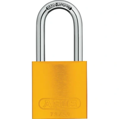 Image of ABUS padlock 72/40HB40 with high shackle lightweight titanium material corrosion protection including 2 keys security level 6 yellow