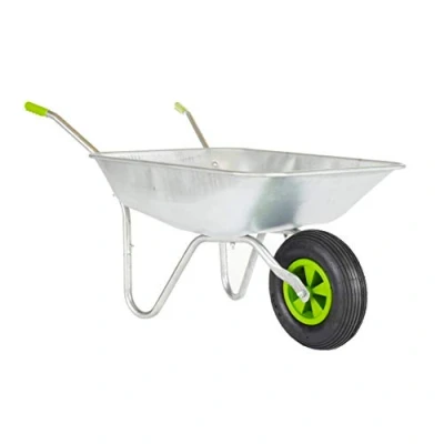Image of Neo® Wheelbarrow Home Garden Cart Galvanised with Pneumatic Tyre (65L), Silver