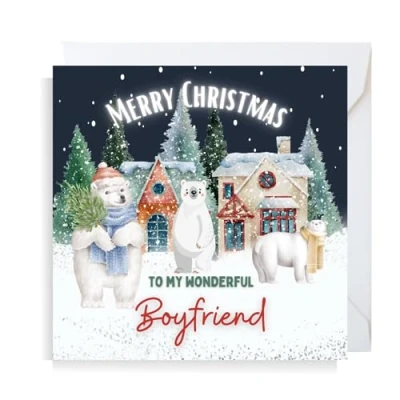 Image of Second Ave Boyfriend Christmas Polar Bear Square Xmas Holiday Festive Greetings Card
