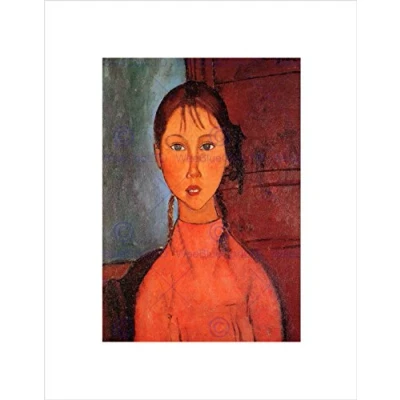 Image of Wee Blue Coo AMEDEO MODIGLIANI GIRL WITH PLAITS OLD MASTER BLACK FRAMED ART PRINT B12X468