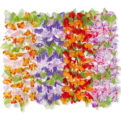 Image of THE TWIDDLERS 40 Hawaiian Flower Garlands Lei Necklaces Hula Tropical Themed Party Accessories Decorations for Kids and Adults