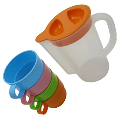 Image of Plastic Water Pitcher &amp; Cups (900ML Fridge Door Jug 200ML Beakers)