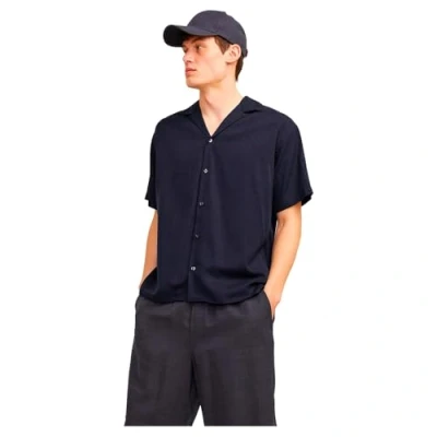 Image of JACK &amp; JONES Men&#039;s Jprccaaron Tencel Resort Shirt S/S Sn, Night Sky/fit: Relax fit, S