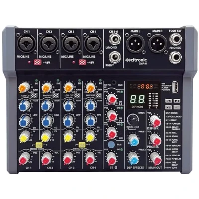 Image of Citronic CMA 8 Series Compact Mixer Audio Mixing Console: 99 Adjustable Digital Effects, Bluetooth Receiver, USB mp3 Player/Recorder &amp; More 4 Mono + 2 Stereo