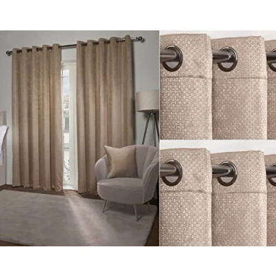 Image of Emma Barclay Ambiance Thermal Blackout Eyelet Curtains 3D Embossed With Reflective Reverse Weave in Taupe Width 66 x Drop 72&quot; (168 183cm)