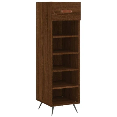 Image of vidaXL Brown Oak Shoe Cabinet with Drawer and Open Compartments, Industrial Design, Made of Engineered Wood for Hallway Living Room