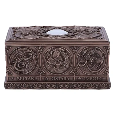 Image of Nemesis Now Dragons of the Sabbats Tarot Box 14.5cm, Resin, Bronze, Anne Stokes Fantasy Giftware, Card Box, Finished in Storage Cast Finest Hand Painted