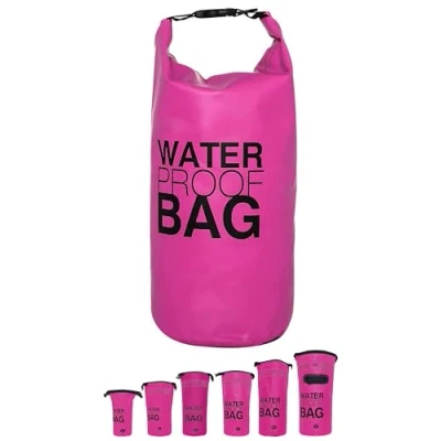 Image of DonDon Waterproof Drybag for your valuables with adjustable Shoulder Strap Kayaking Boating Rafting Fishing Swimming Camping, Hiking in pink 5 litres