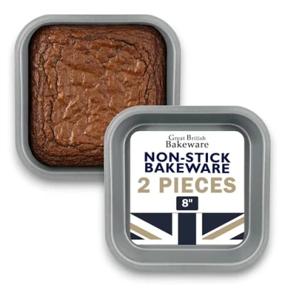 Image of Samuel Groves 8&quot; (20cm) Non Stick Twin Pack Square Sandwich Birthday Brownie Cake Tin Pan Made in England (8&quot; Pack)