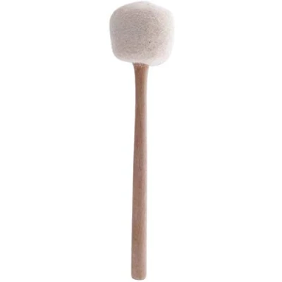 Image of White End Long Handle Mahogany Singing Bowl/Gongs Stick Striker Wool Felted Mallet 10 inch