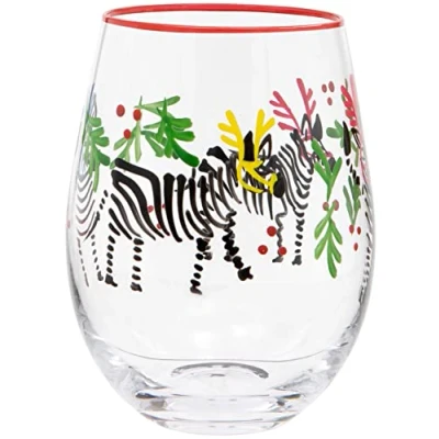 Image of Maturi Hand Painted Zebra Stemless Wine Glass, 530ml, Gift Boxed