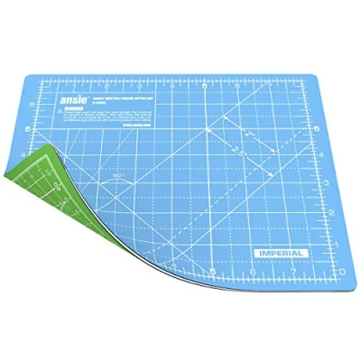 Image of ANSIO Craft Cutting Mat Self Healing A5 Double Sided 5 Layers Quilting, Sewing, Scrapbooking, Fabric &amp; Papercraft Imperial/Metric 8 inch x 7 / 22 cm 18cm Sky Blue/Lime Green