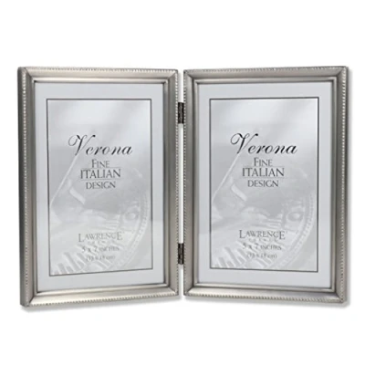 Image of Lawrence Frames Bead Border Design, 5x7 Double, Pewter
