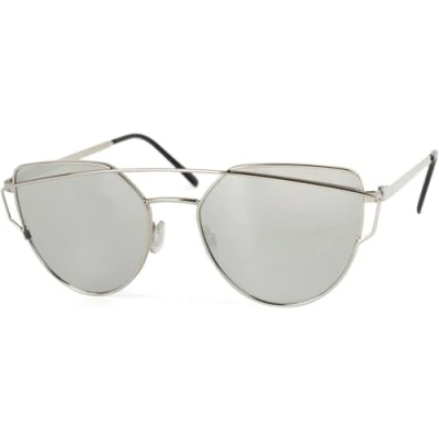 Image of styleBREAKER sunglasses with cat&#039;s eyes glasses and double frame bracket, spring hinge, ladies 09020069, Colour:Silver Frame/Mirrored Silver Glass