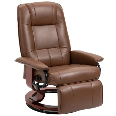 Image of HOMCOM Manual Recliner Chair Armchair Sofa with Faux Leather Upholstered Wooden Base for Living Room Bedroom, Brown