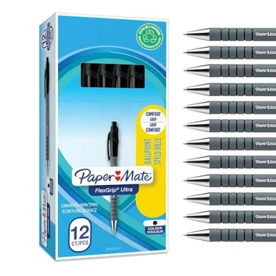 Image of Paper Mate Flexgrip Ultra Retractable Ballpoint Pens Medium Point (1.0mm) Black 12 Count